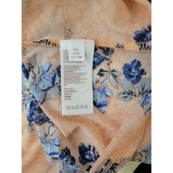 FREE PEOPLE Amber High Neck Floral Print Sheer Long Sleeve Top Peach & Blue LG - Picture 5 of 6